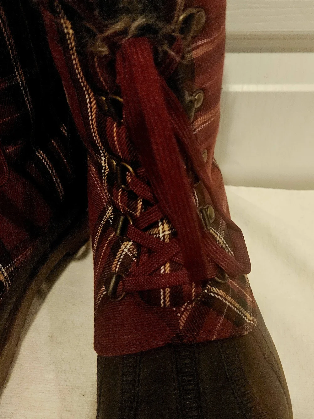 JustFab Burgundy & Brown Faux-Fur Trim Winter Lace-Up Boots